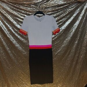 Vintage St. John White, Pink, and Black Midi Dress